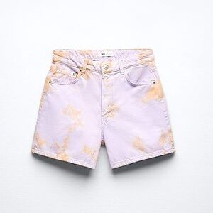 🆕(NWT) ZARA Tie-Dye Retro Denim Shorts. Size US 0.